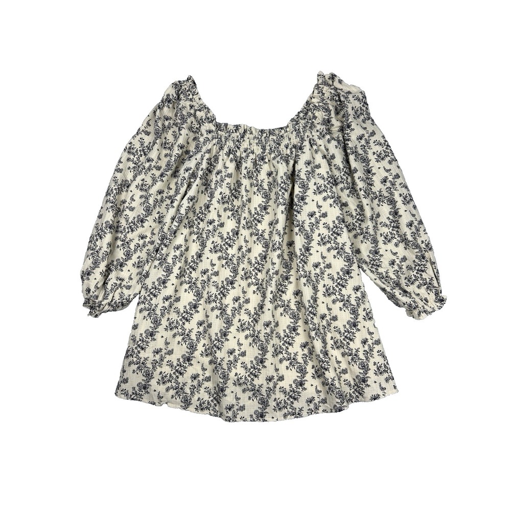 NWT Landry Kate Trinity Mini Dress Large Beige Black Floral Balloon Sleeve Lined